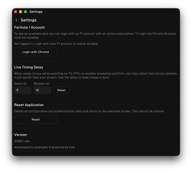 nitrous settings screen